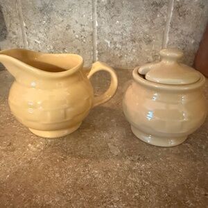 Longaberger pottery butternut sugar & creamer set